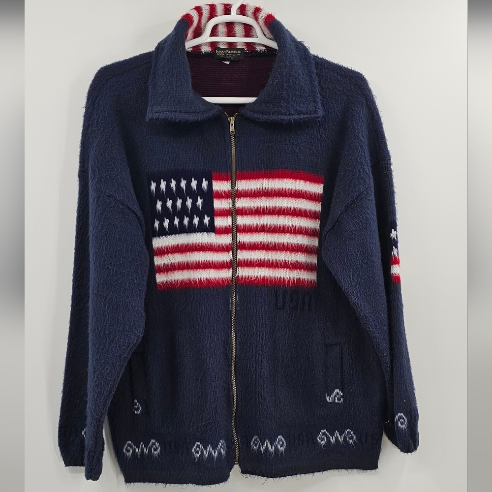 Indian Republic Americana USA Wool Zippered Sweater Size Large